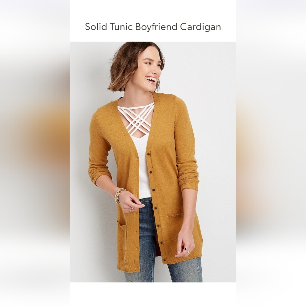 Maurices Solid Tunic Boyfriend Cardigan - Mustard